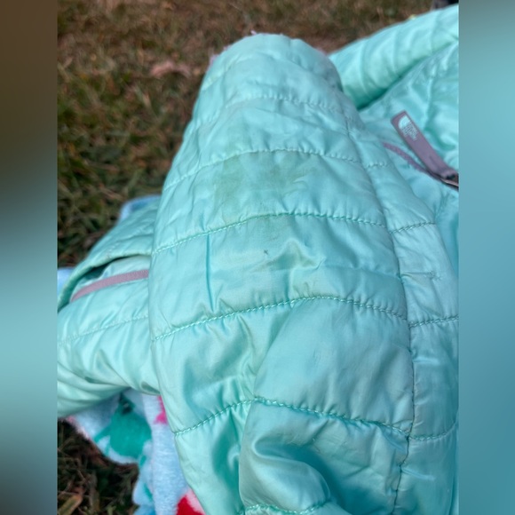 North Face Girls 8-10 Jacket Coat Gray Plush Fleece/Aqua Zipper & Pockets - Picture 13 of 15